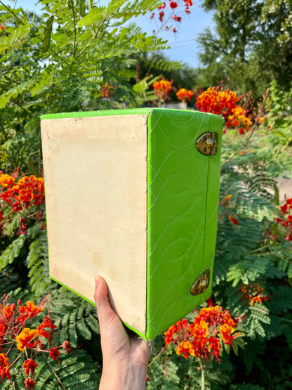 mcm slime green stash box + brass peacock mirror for kathleen