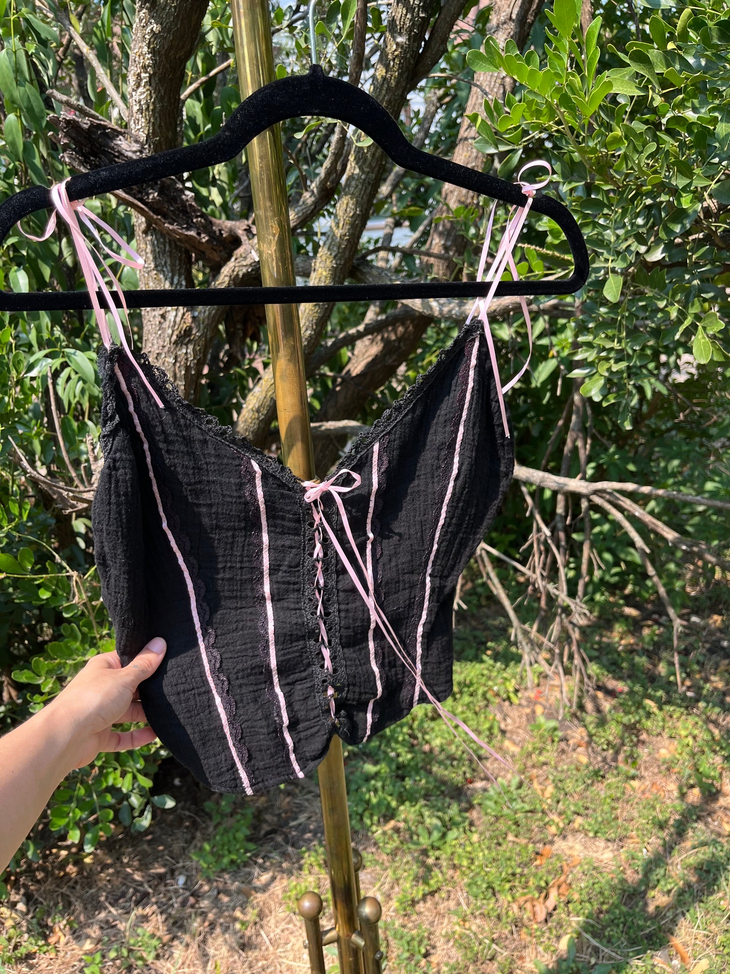 y2k black & pink ribbon corset tank for michelle