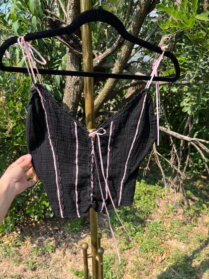 y2k black & pink ribbon corset tank for michelle