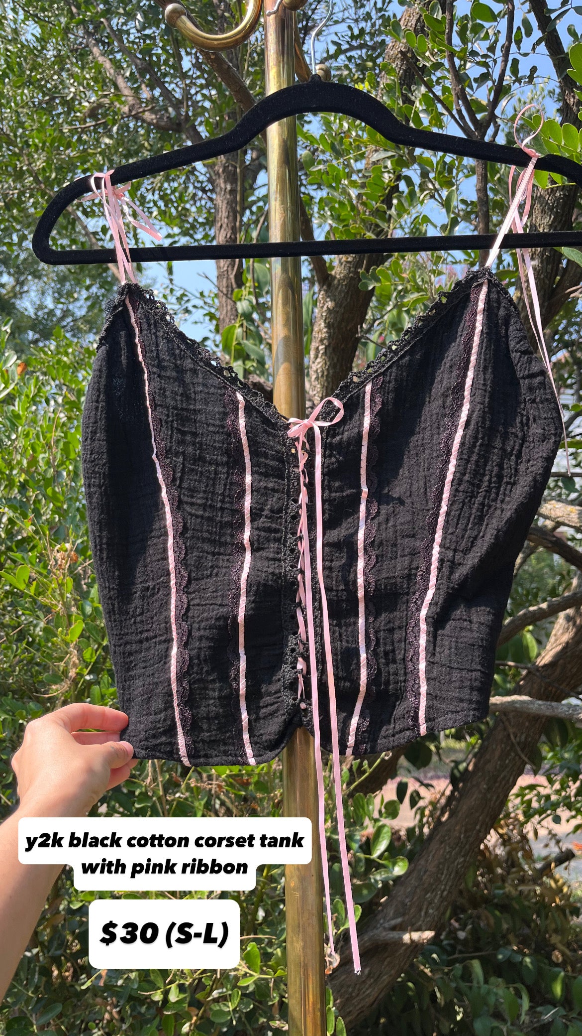 y2k black & pink ribbon corset tank for michelle