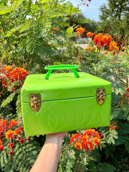 mcm slime green stash box + brass peacock mirror for kathleen