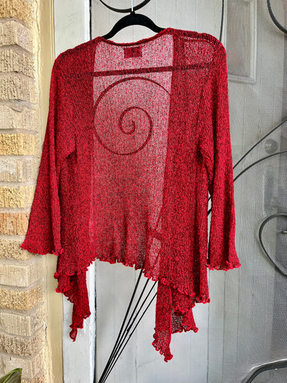 y2k vampy red web knit cardigan for anna