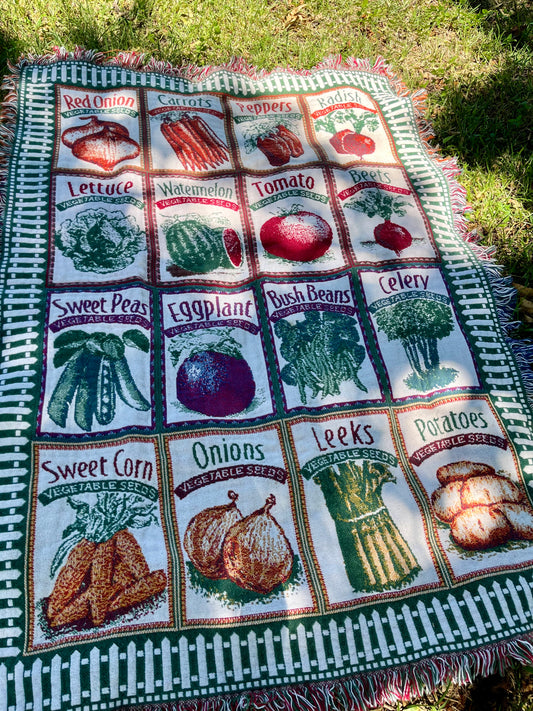 90s veggie garden blanket + cosmos frame for anna