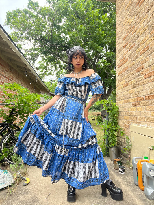 70s blue & black bandana dress for lisha