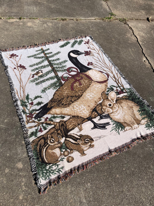 90s woodland creature blanket