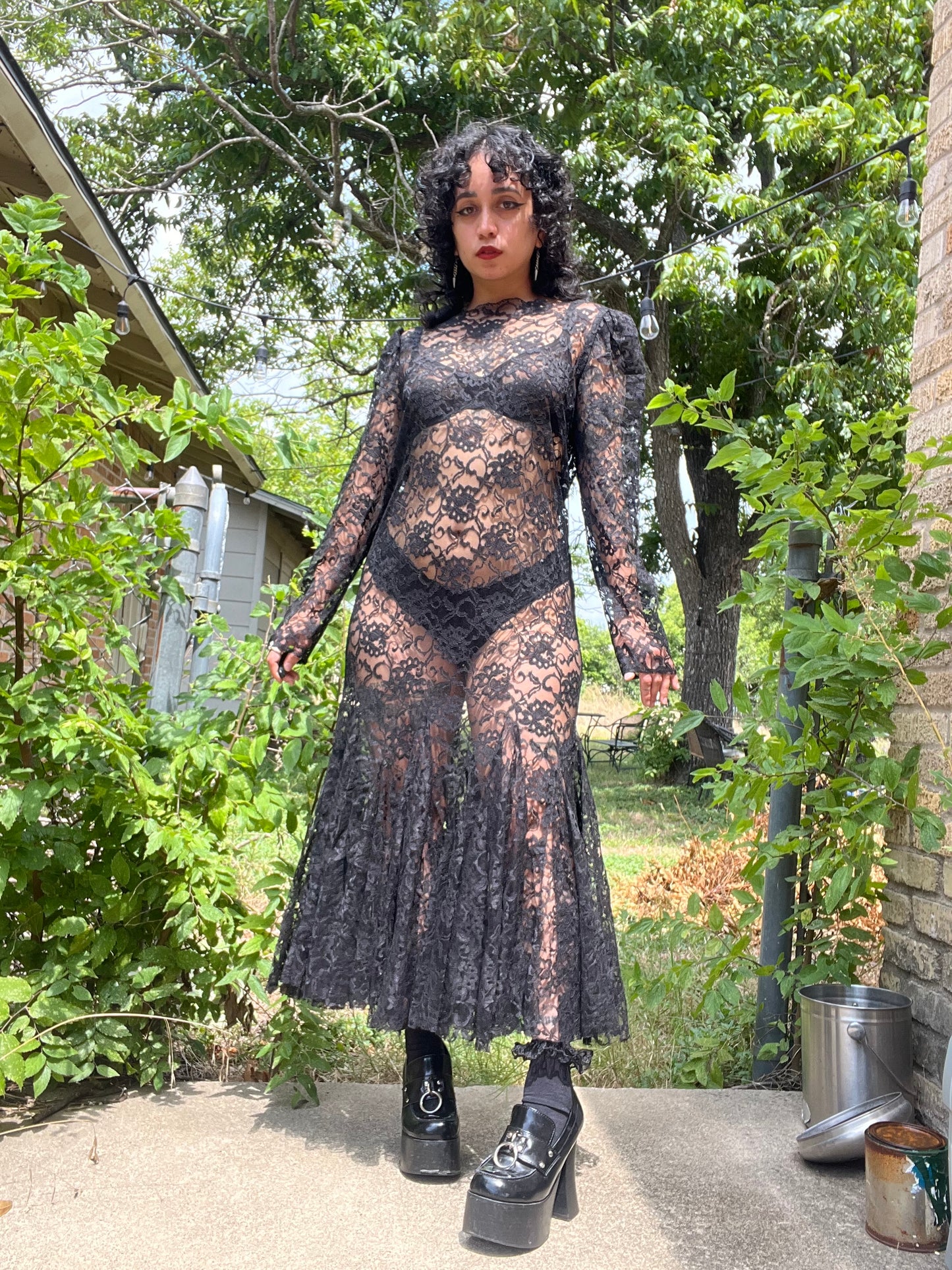 70s black lace dress + 90s durango tee + y2k corset top for rose