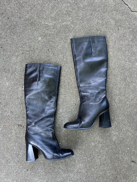 90s block heel boots (w6) + lace back flare pants for marissa