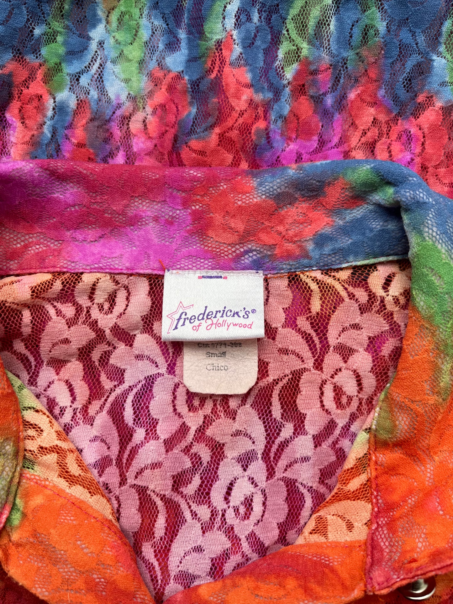 1990s Frederick’s of Hollywood Rainbow Rose Lace Top [S]