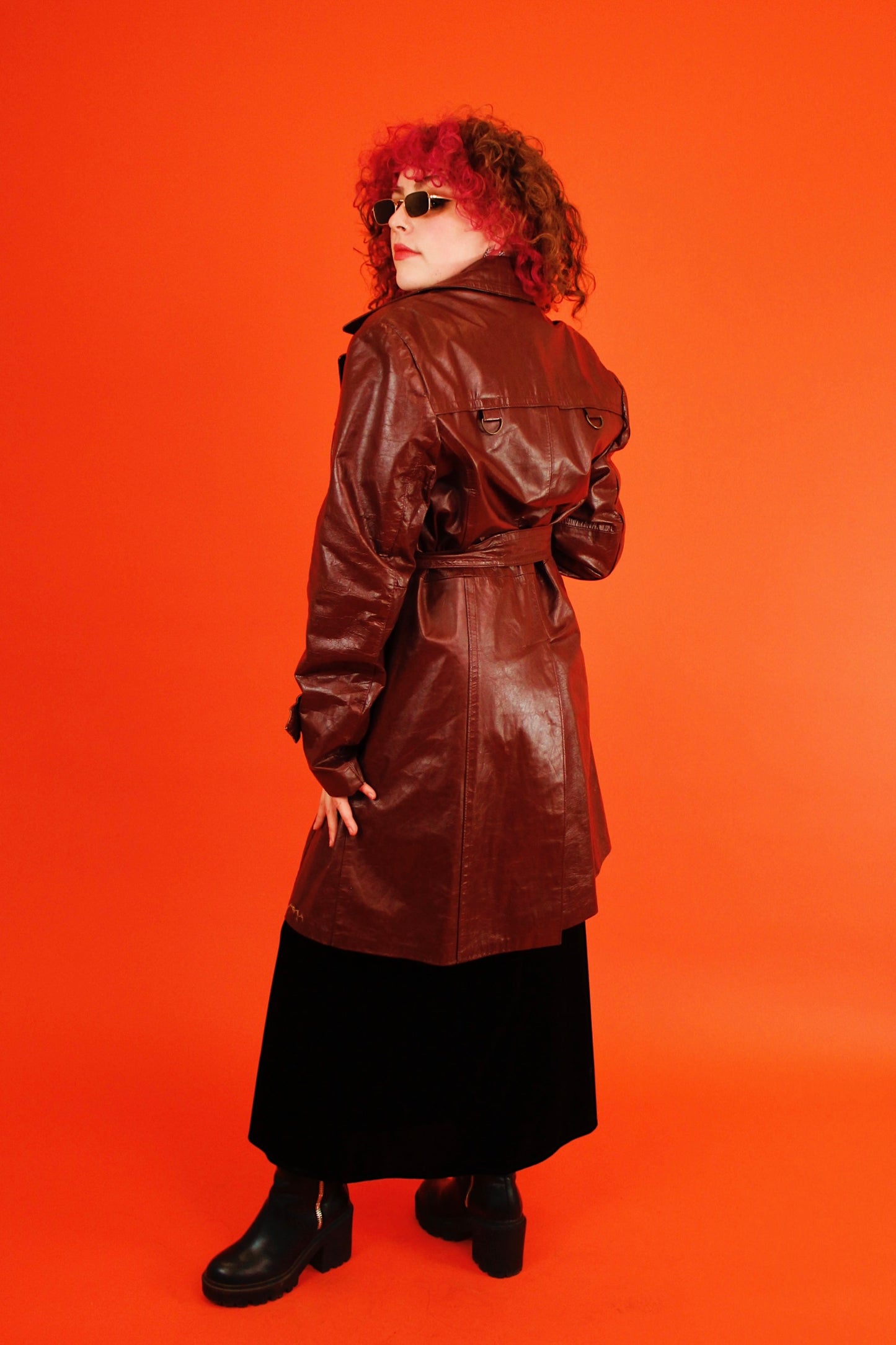 1970s Burgundy Leather Trench