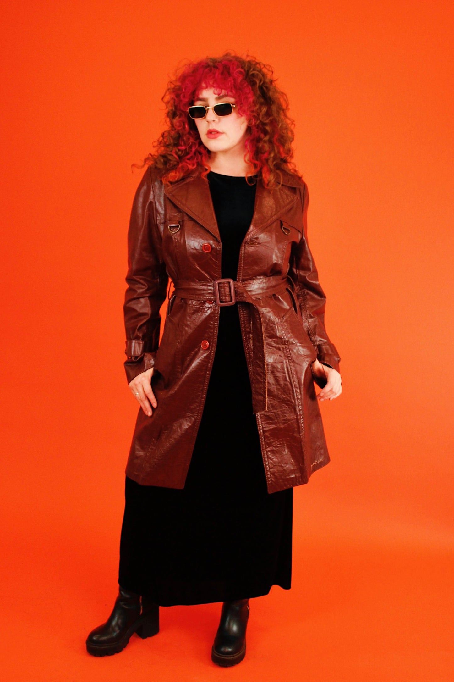 1970s Burgundy Leather Trench