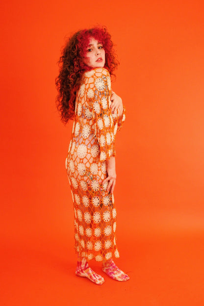1970s Sunburst Crochet Dress
