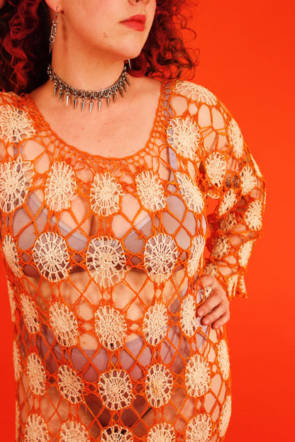 1970s Sunburst Crochet Dress