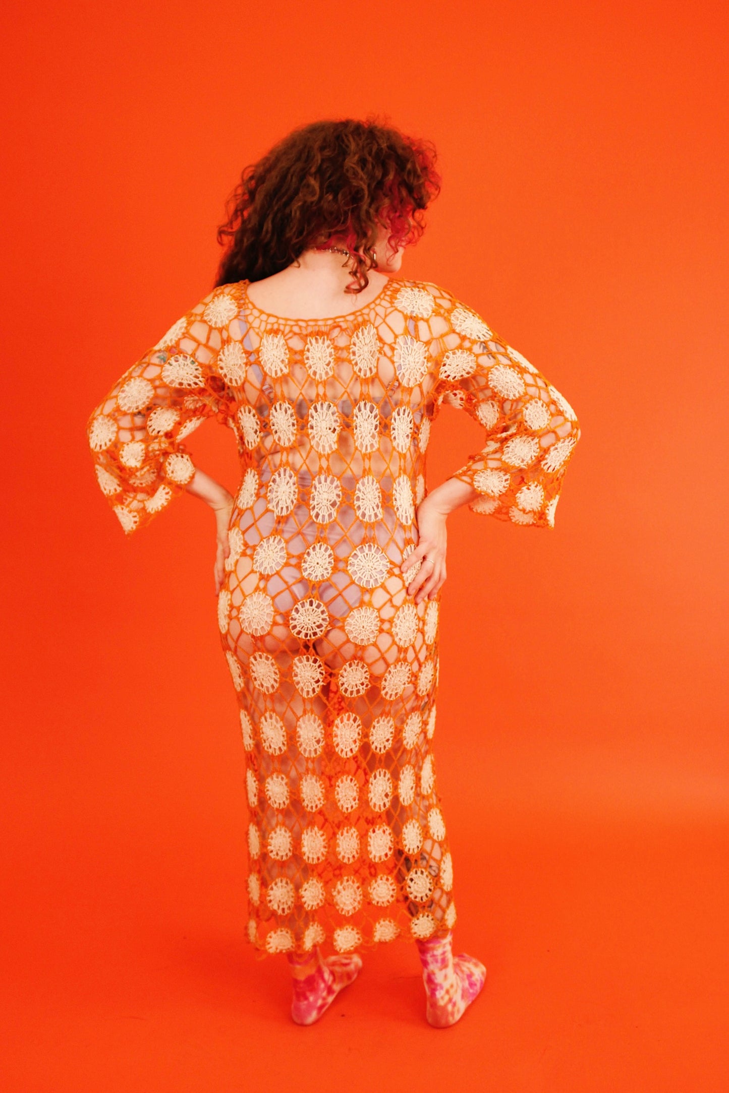 1970s Sunburst Crochet Dress