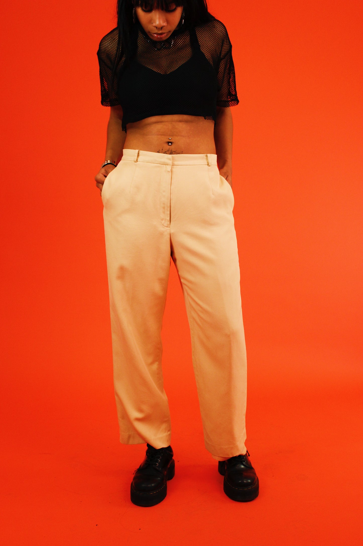 1990s Neutral Silk Trousers