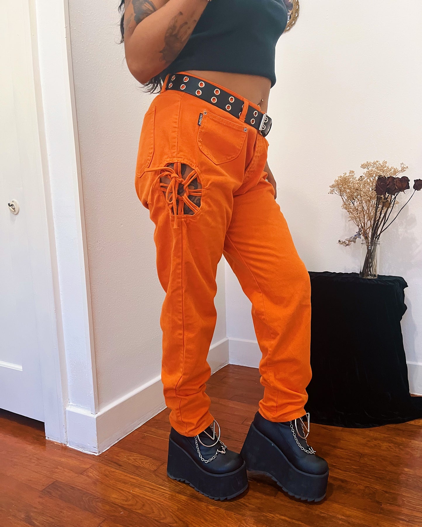 1990s Fire Orange Club Kid Jeans