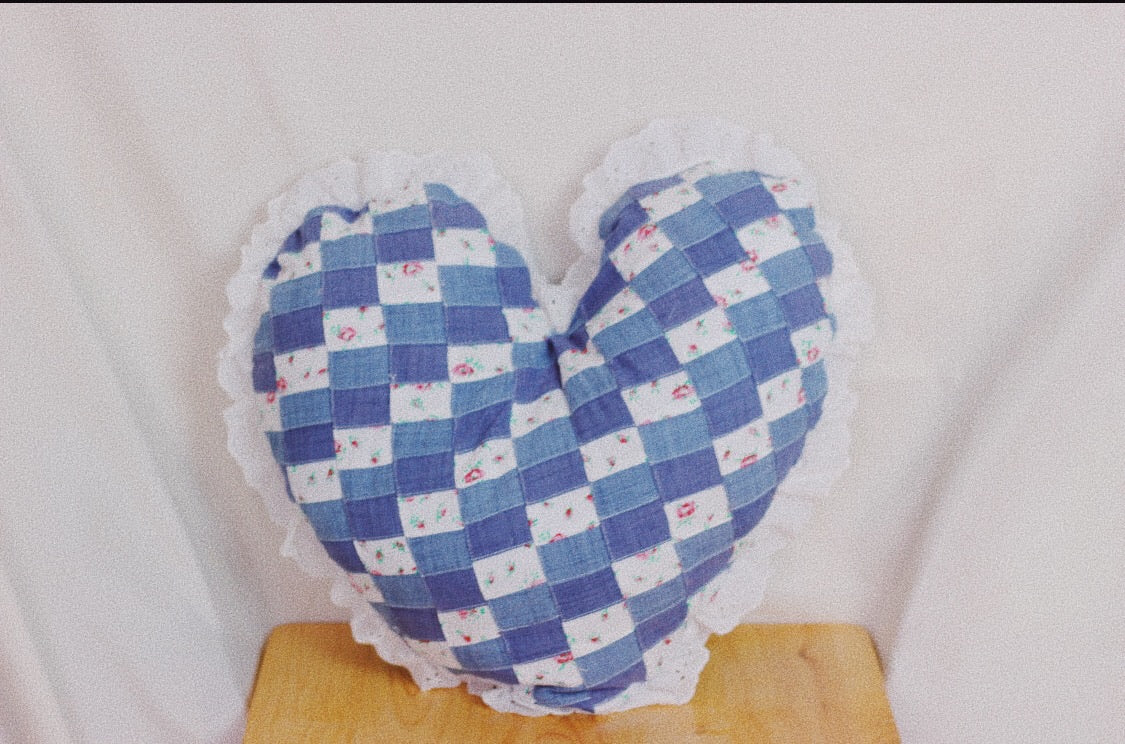 Handmade Denim Quilt Heart Pillow