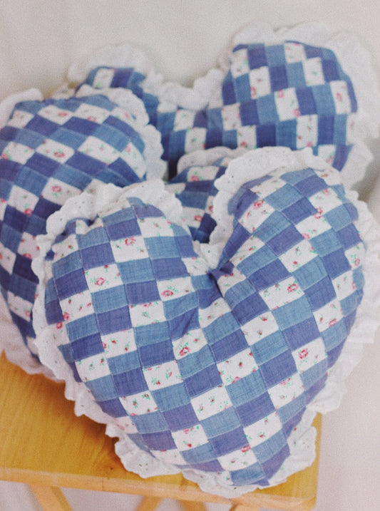 Handmade Denim Quilt Heart Pillow