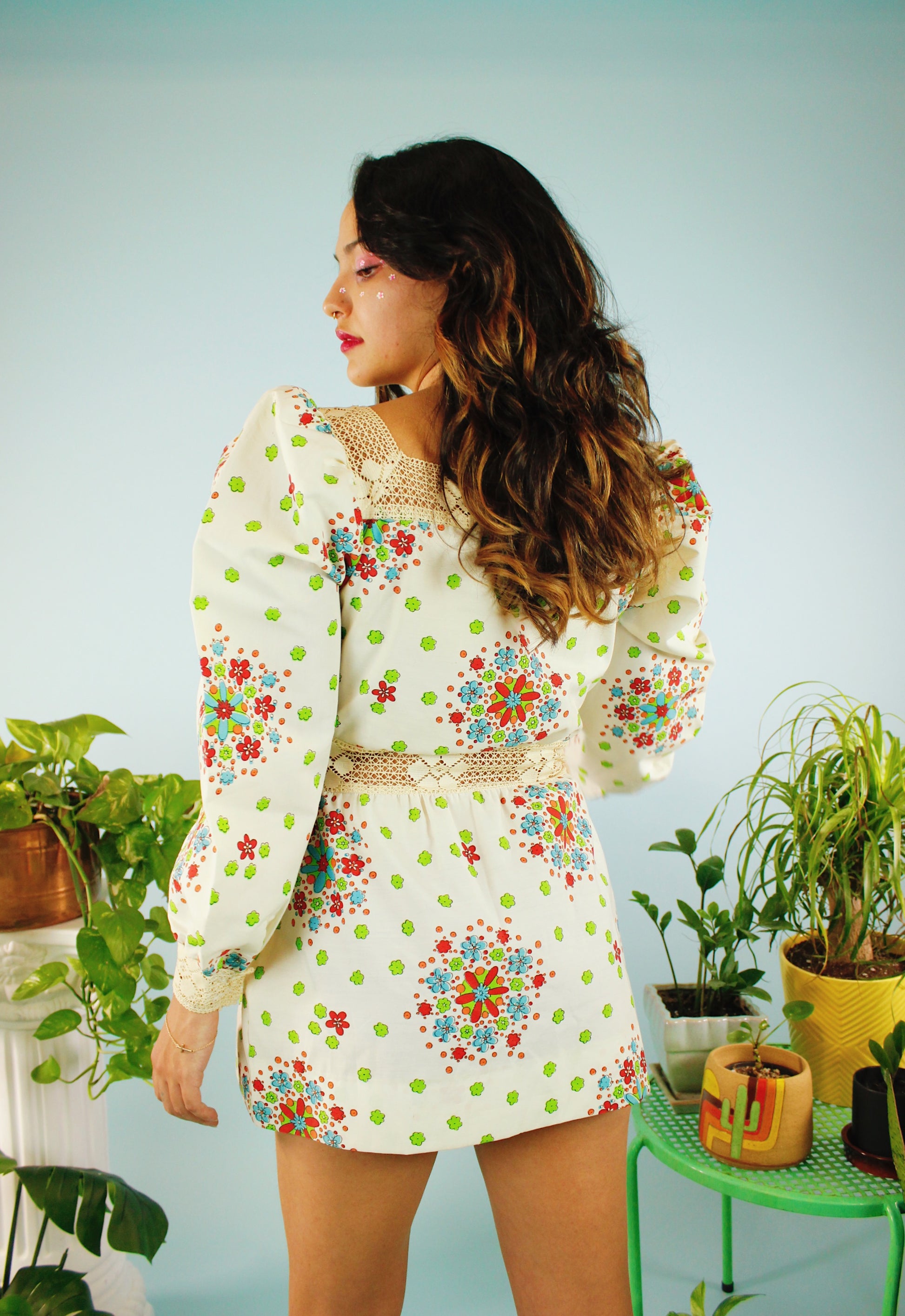 Long Sleeve 60s Micro Mini Dress 1960s/70s Mod Floral Micro Mini Long Sleeve 60s Micro Mini Dress 1960s/70s Mod Floral Micro Mini