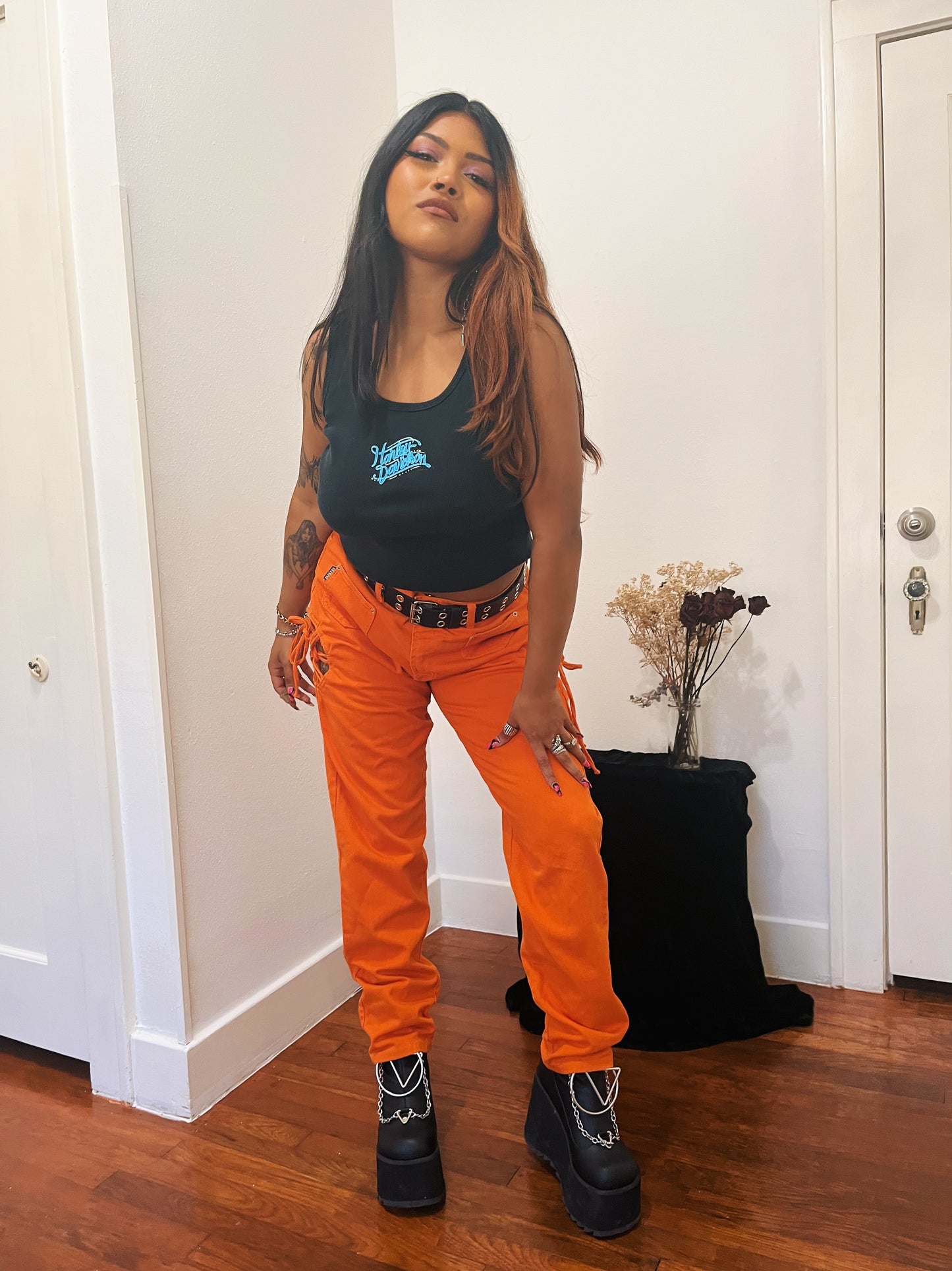 1990s Fire Orange Club Kid Jeans