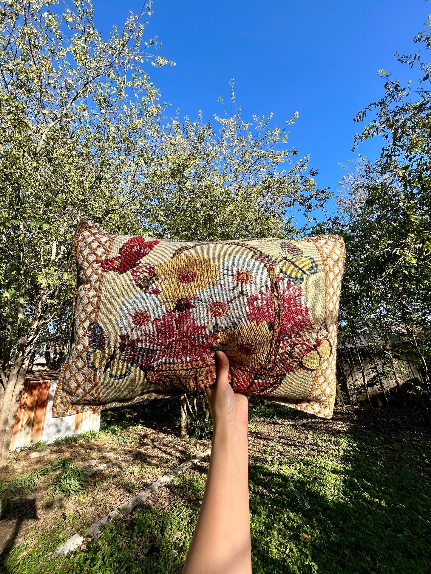 Vintage Flower Garden Tapestry Pillow