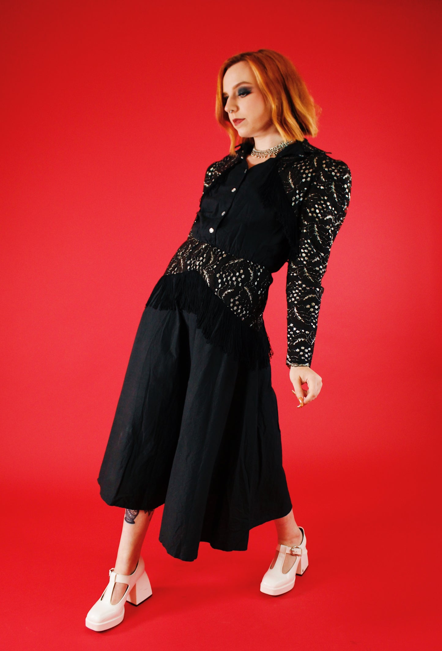 1980s Gothic Western Fringe Dress