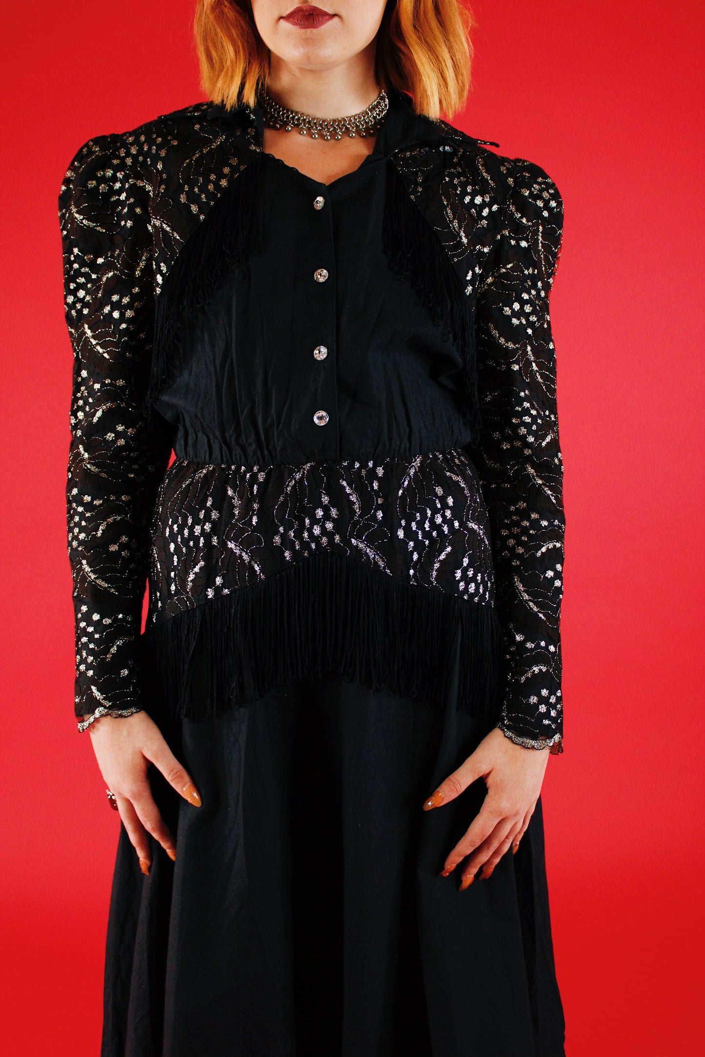 1980s Gothic Western Fringe Dress