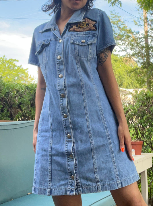 1990s Harley Patch Denim Dress