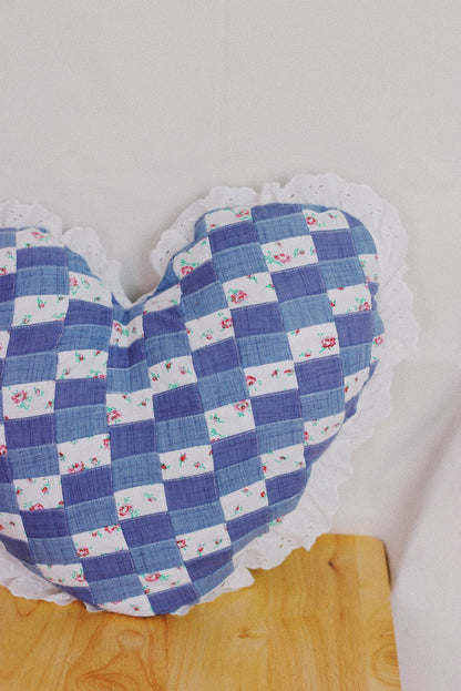 Handmade Denim Quilt Heart Pillow