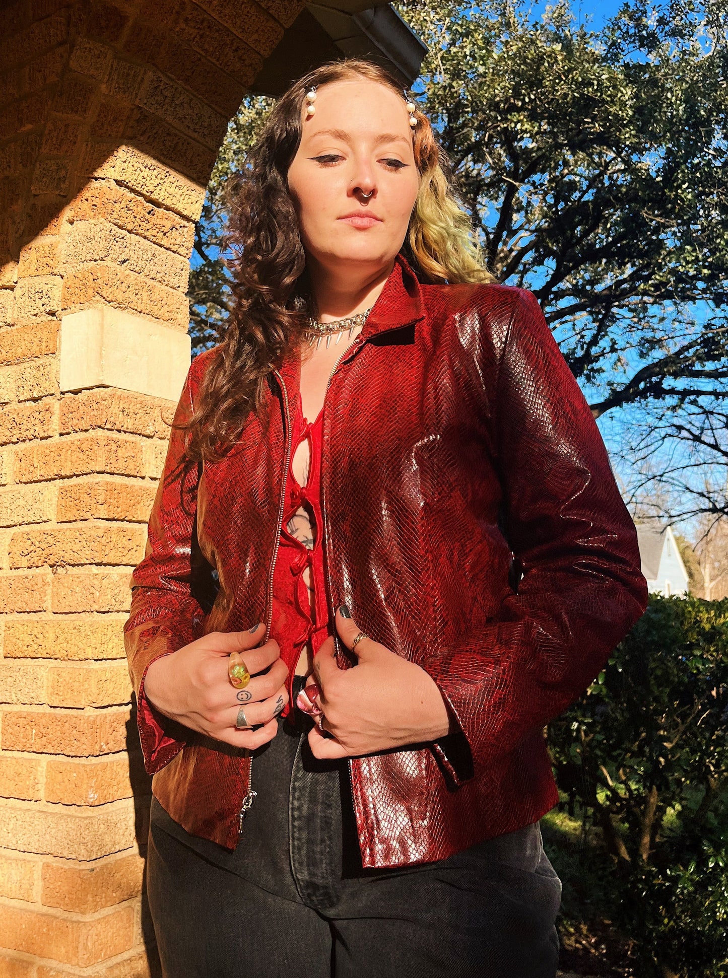 Y2K Faux Red Snakeskin Jacket