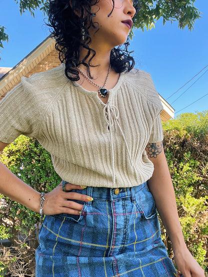 1990s Lace Up Sweater Top