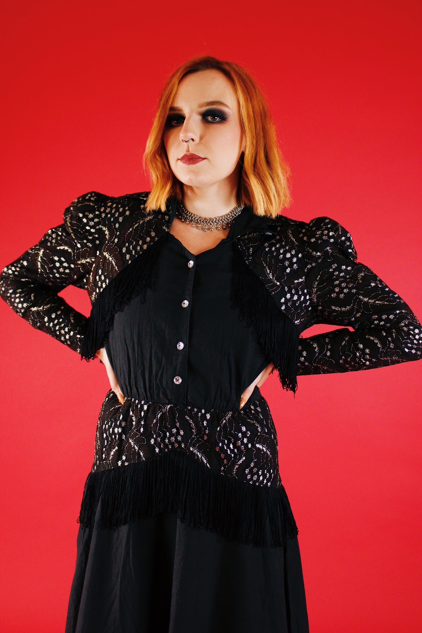 1980s Gothic Western Fringe Dress