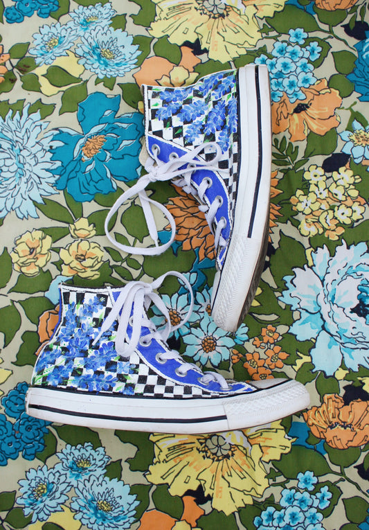 Bluebonnet & Checker Painted Converse [M5/ W7]