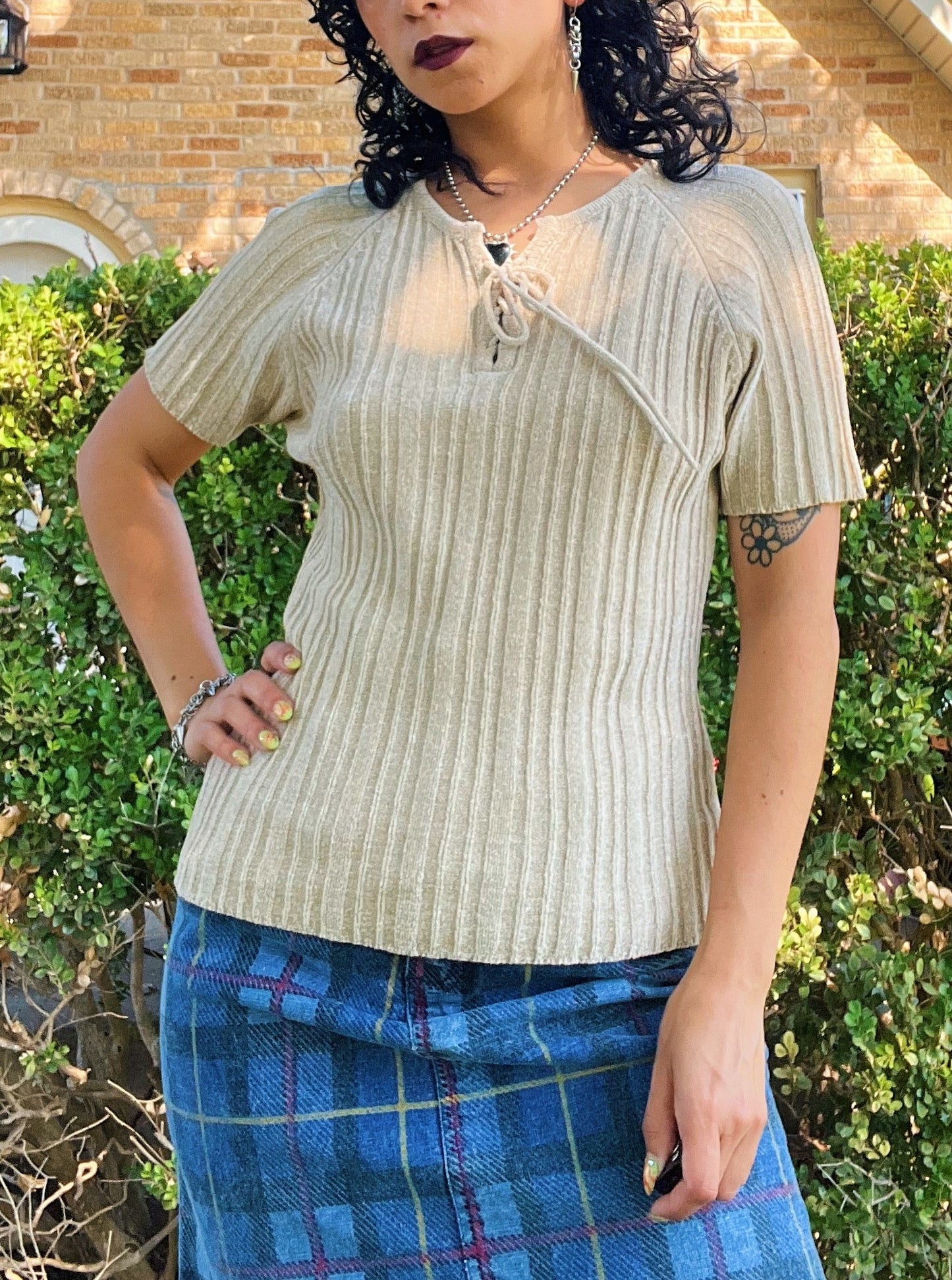 1990s Lace Up Sweater Top