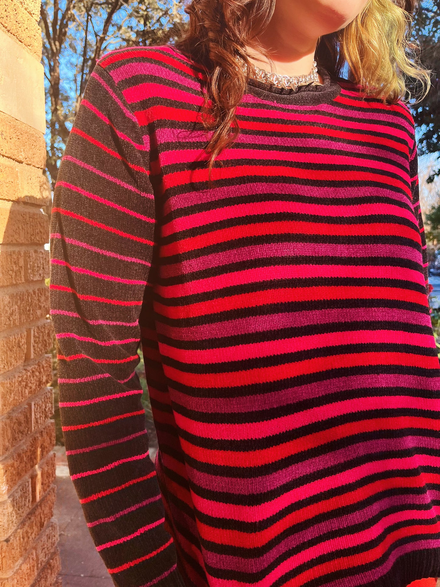 1990s Hot Pink Colorblock Sweater