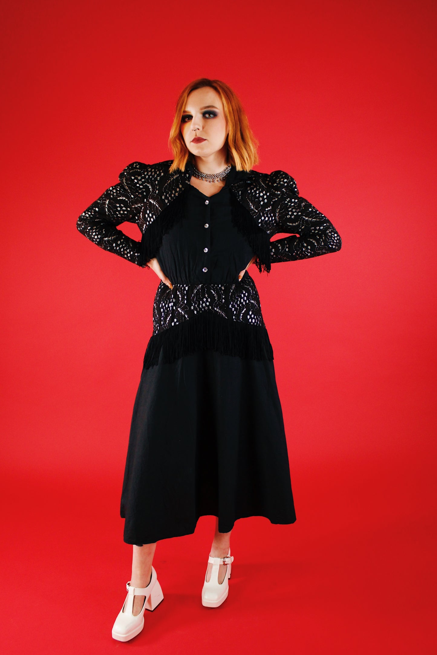 1980s Gothic Western Fringe Dress