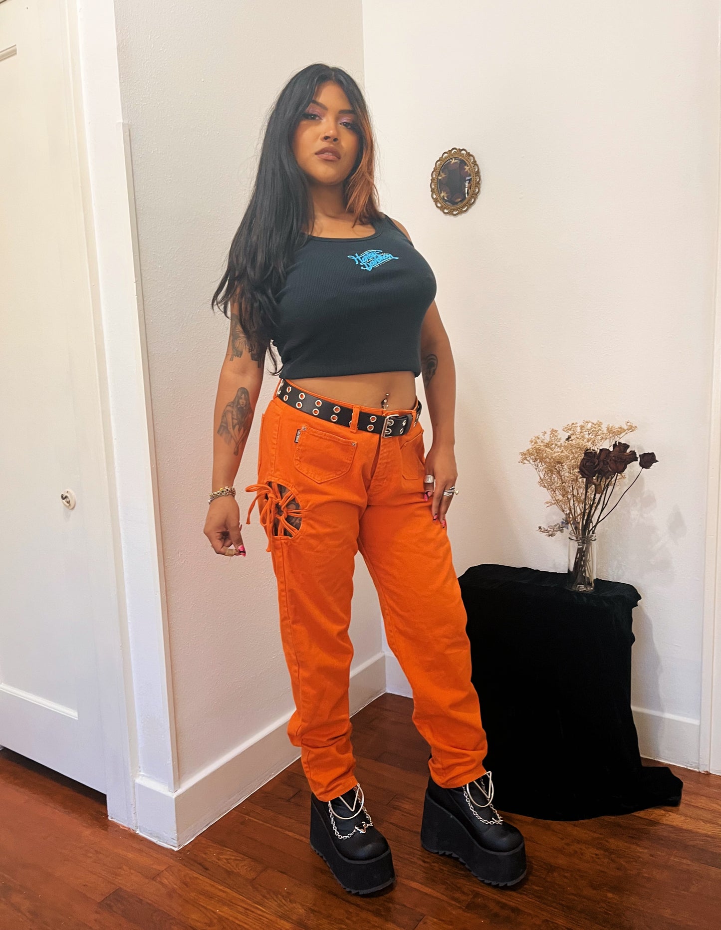 1990s Fire Orange Club Kid Jeans