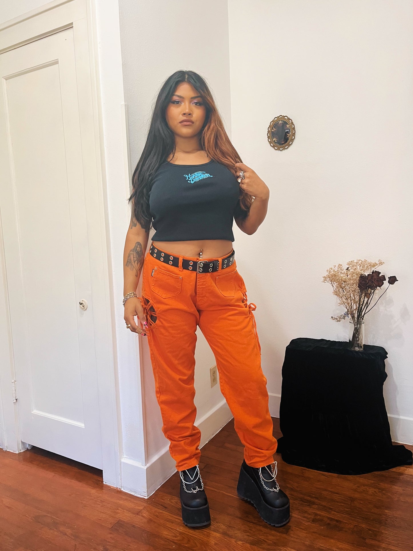 1990s Fire Orange Club Kid Jeans