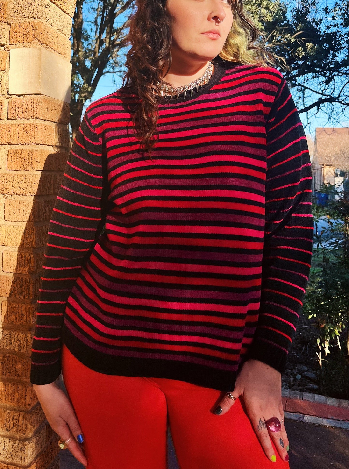 1990s Hot Pink Colorblock Sweater