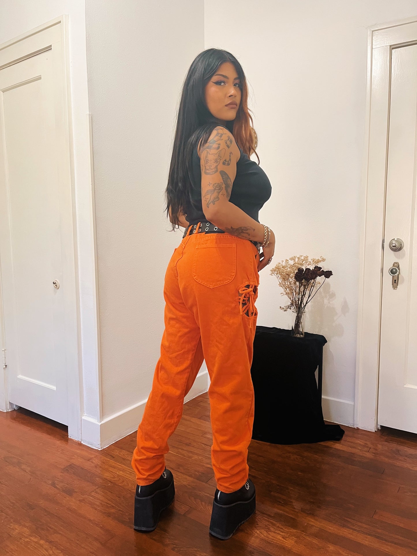 1990s Fire Orange Club Kid Jeans