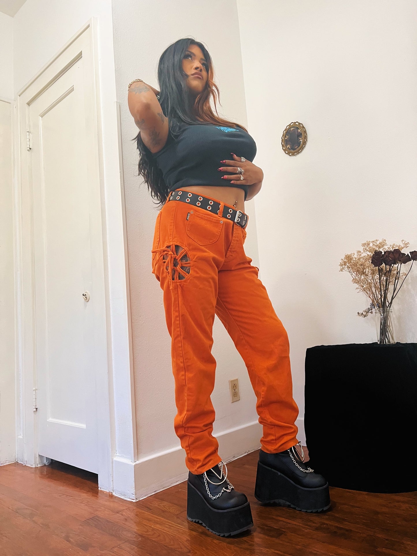 1990s Fire Orange Club Kid Jeans