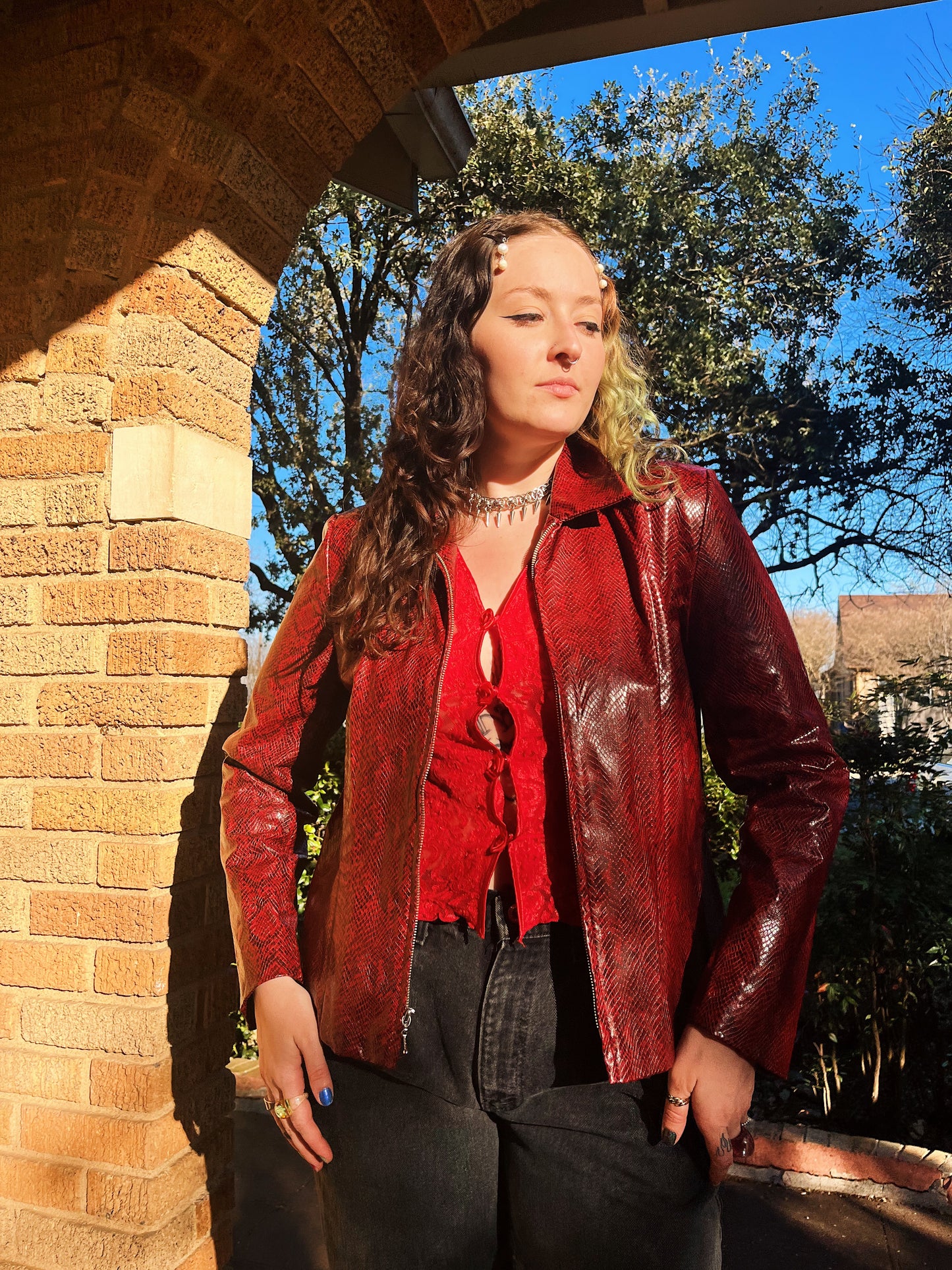 Y2K Faux Red Snakeskin Jacket