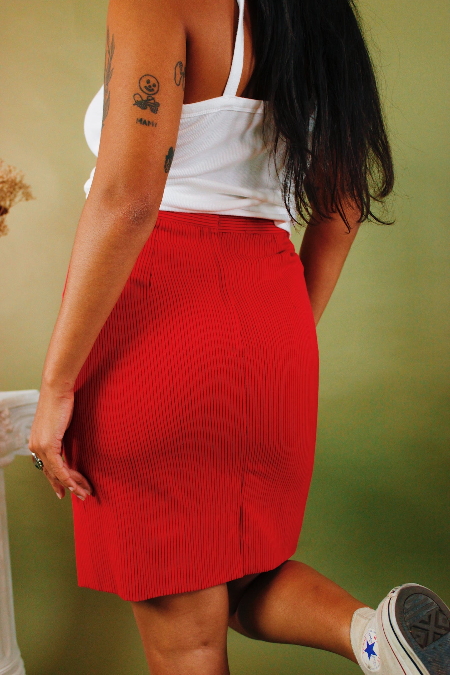 1980s Red Pinstripe Skirt